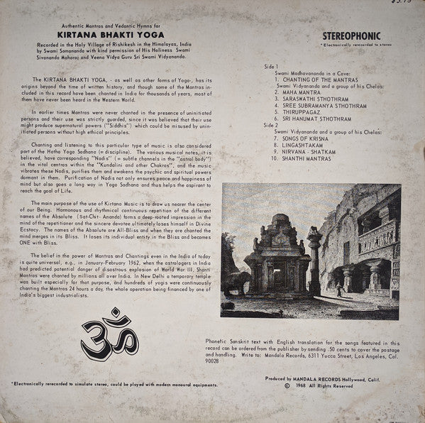 Swami Madhavananda, Swami Vidyananda : Authentic Mantras And Vedantic Hymns For Kirtana Bhakti Yoga (LP, Mono)