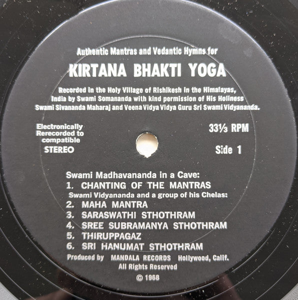 Swami Madhavananda, Swami Vidyananda : Authentic Mantras And Vedantic Hymns For Kirtana Bhakti Yoga (LP, Mono)