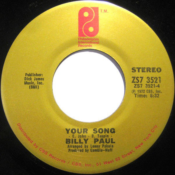 Billy Paul : Me And Mrs. Jones / Your Song (7", Single, San)