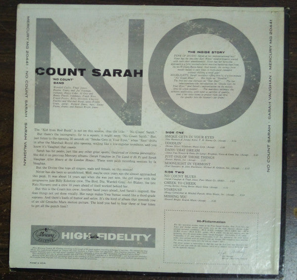 Sarah Vaughan : No Count Sarah (LP, Album, Mono)