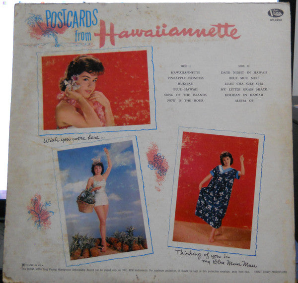 Annette (7) : Hawaiiannette - Annette Sings Songs Of Hawaii (LP, Album, Mono)