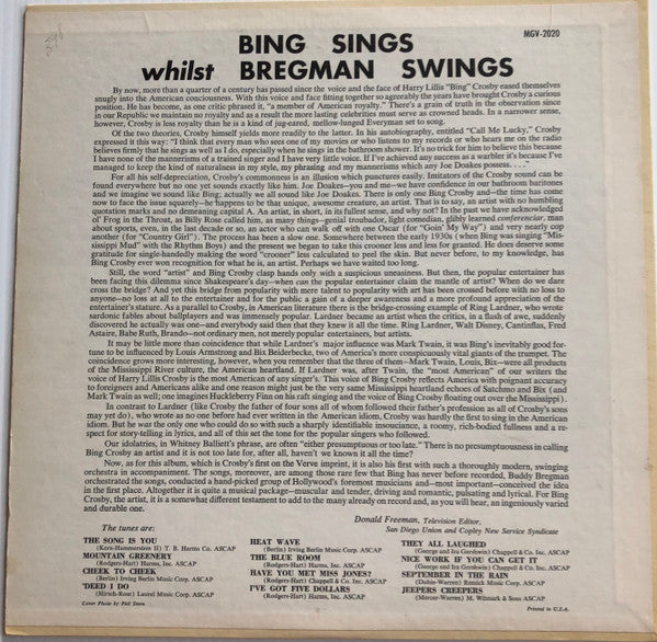 Bing Crosby, Buddy Bregman : Bing Sings Whilst Bregman Swings (LP, Mono, Ind)