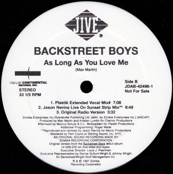 Backstreet Boys : As Long As You Love Me (2x12", Promo)