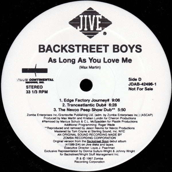 Backstreet Boys : As Long As You Love Me (2x12", Promo)