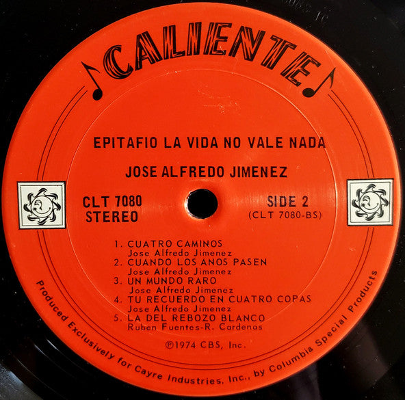 José Alfredo Jiménez : Epitafio La Vida No Vale Nada (LP, Album)