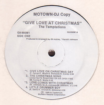 The Temptations : Give Love At Christmas (LP, Album, Ltd, Promo)