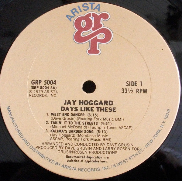 Jay Hoggard : Days Like These (LP, Album, Ter)