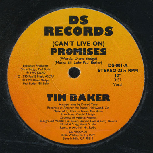 Tim Baker (4) : (Can't Live On) Promises (12")