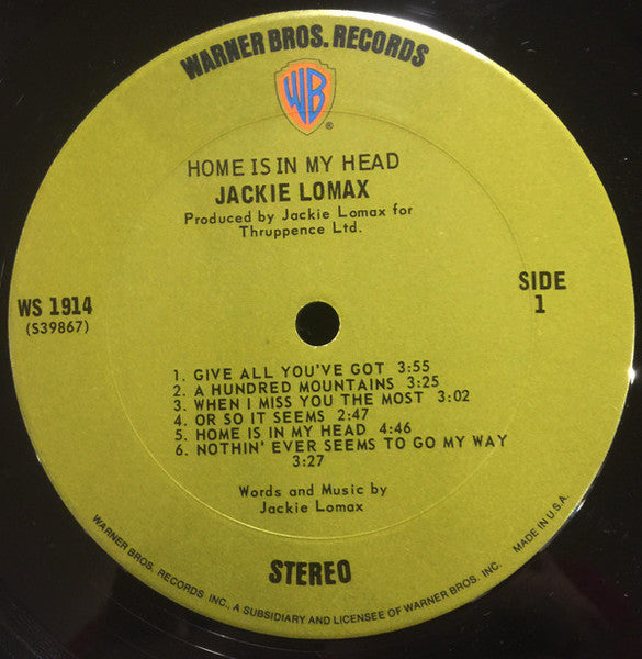 Jackie Lomax : Home Is In My Head (LP, Album, San)