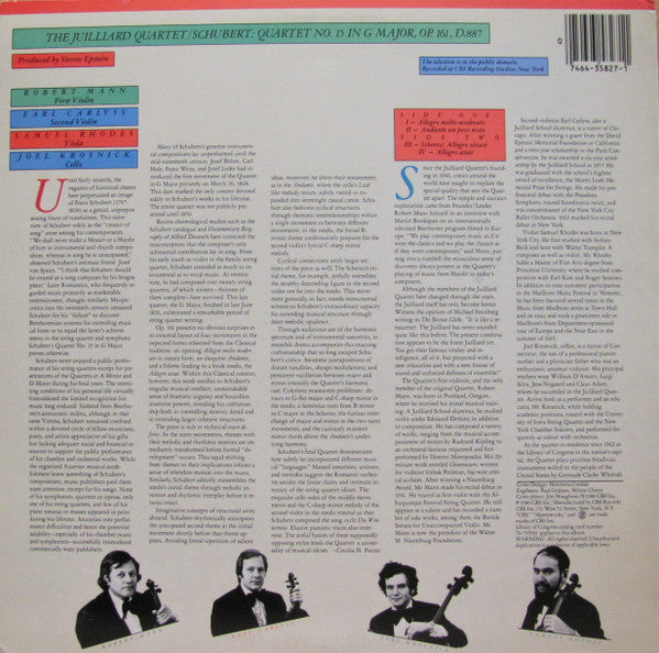 Schubert*, Juilliard Quartet* : Quartet N°15, Op.161, D.887 (LP, Album)