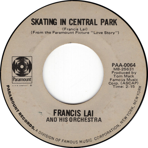 Francis Lai And His Orchestra : Theme From Love Story (7", Single, Styrene, Mon)