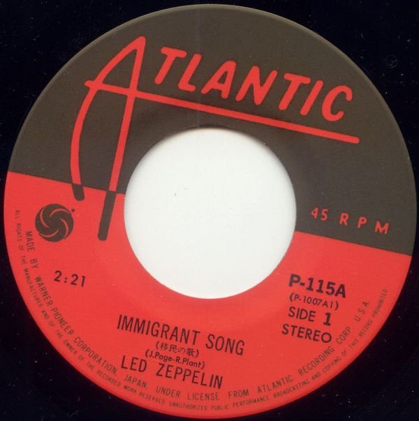 Led Zeppelin = レッド・ツェッペリン* : Immigrant Song = 移民の歌 (7", Single, RE, ¥60)