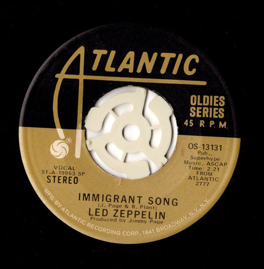 Led Zeppelin : Immigrant Song (7", Single, RE)