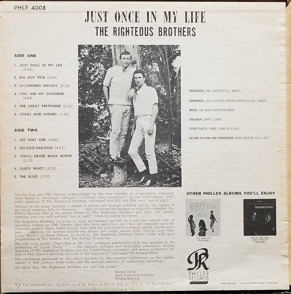 The Righteous Brothers : Just Once In My Life (LP, Album, Mono, Pre)