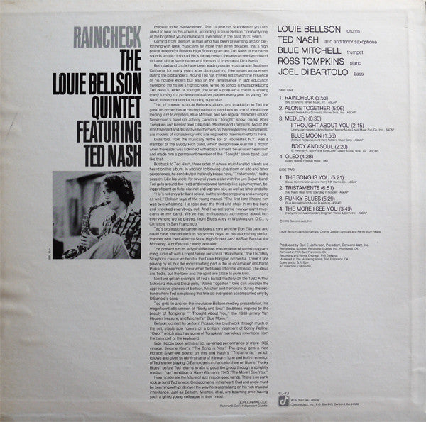 The Louie Bellson Quintet Featuring Ted Nash : Raincheck (LP, Album)