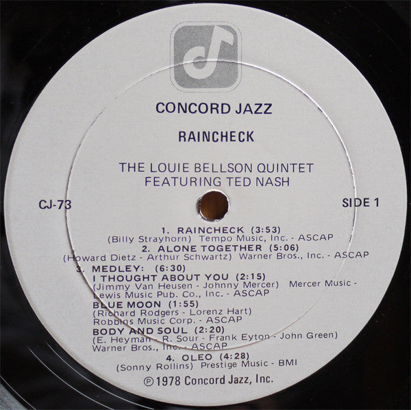 The Louie Bellson Quintet Featuring Ted Nash : Raincheck (LP, Album)