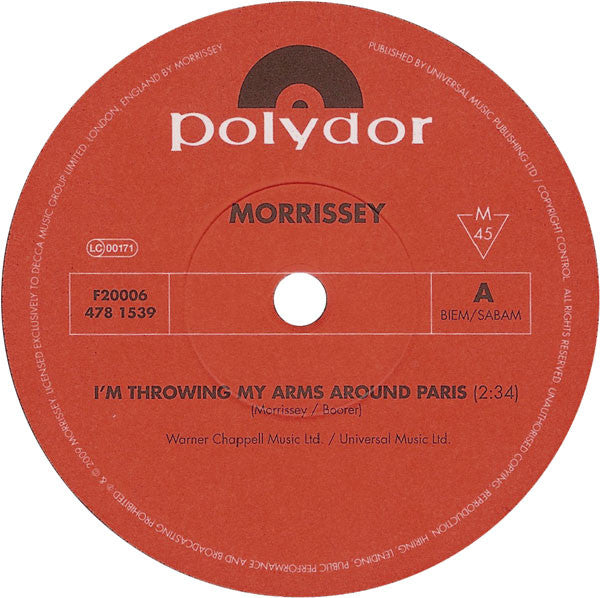 Morrissey : I'm Throwing My Arms Around Paris (7", Single)