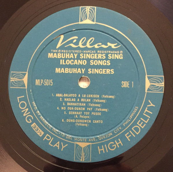 Mabuhay Singers : Mabuhay Singers Sing Ilocano Songs (LP, Album, Mono)