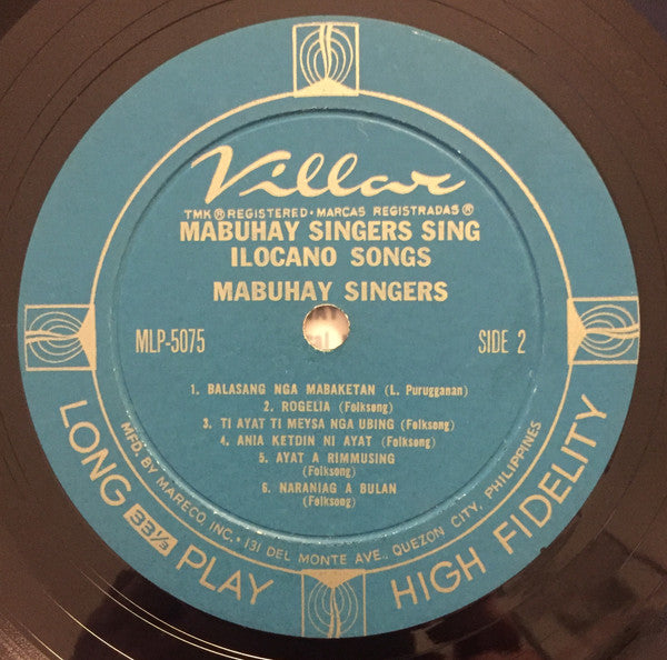 Mabuhay Singers : Mabuhay Singers Sing Ilocano Songs (LP, Album, Mono)