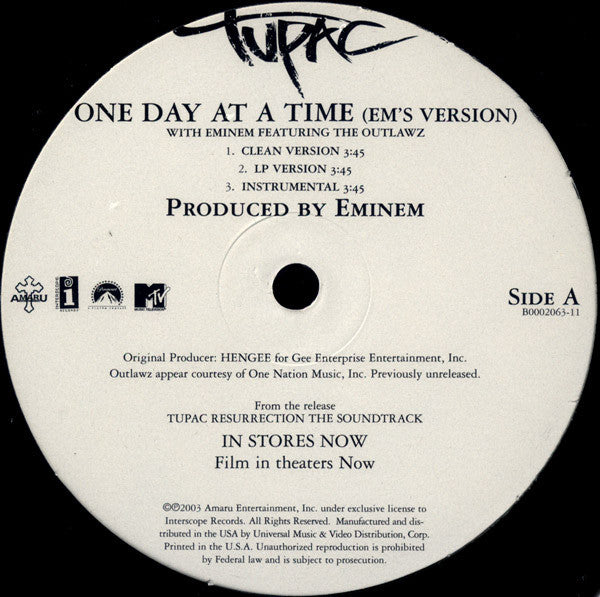 Tupac* With Eminem Featuring The Outlawz : One Day At A Time (Em's Version) (12")