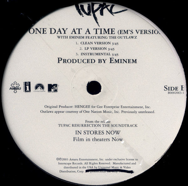 Tupac* With Eminem Featuring The Outlawz : One Day At A Time (Em's Version) (12")