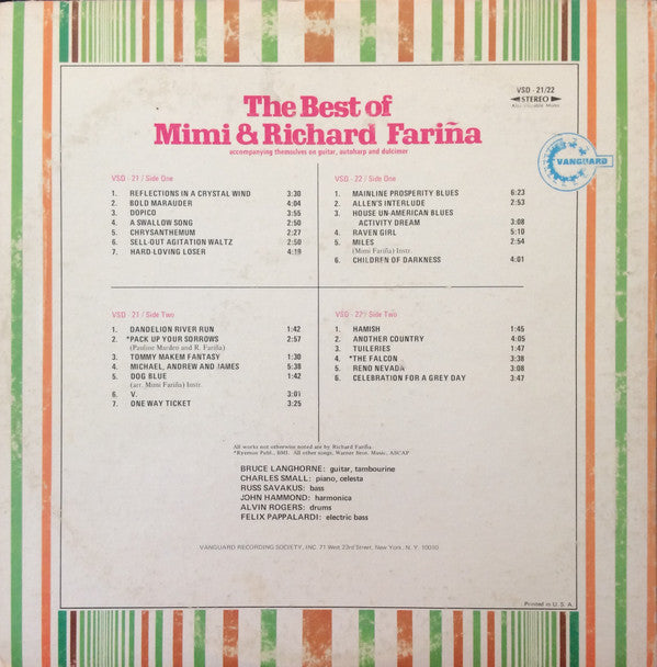 Mimi & Richard Fariña* : The Best Of Mimi & Richard Fariña (2xLP, Comp)