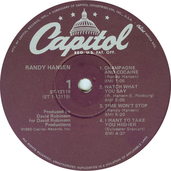 Randy Hansen : Randy Hansen (LP, Album, Win)