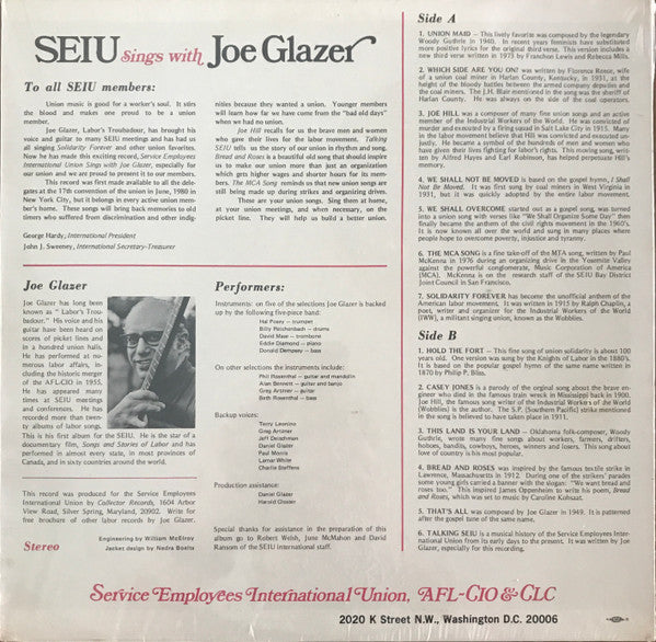 Joe Glazer, Service Employees International Union : Service International Union Sings With Joe Glazer (LP, Album)