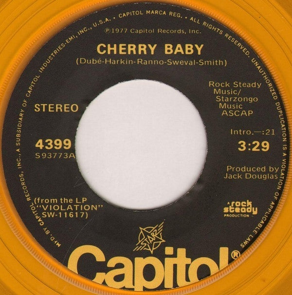 Starz (2) : Cherry Baby b/w Rock Six Times (7", Single, Styrene, Yel)