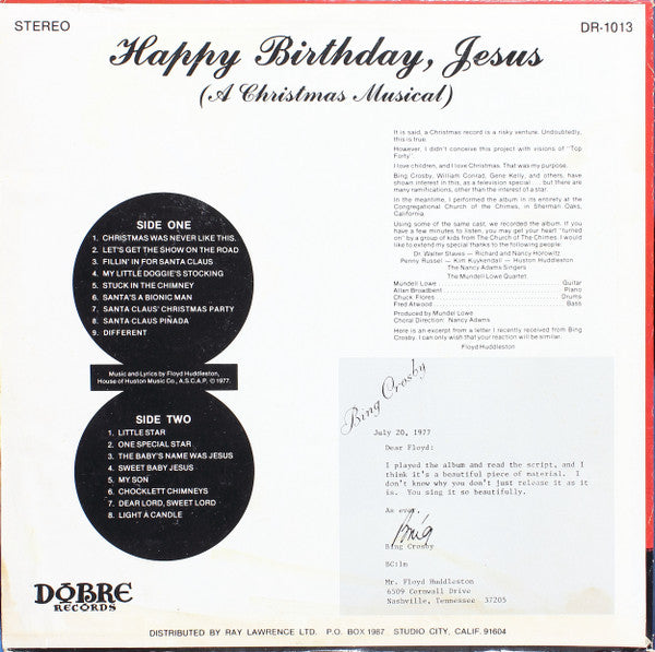 Floyd Huddleston And His Family Singers : Happy Birthday, Jesus (A Christmas Musical) (LP, Album)