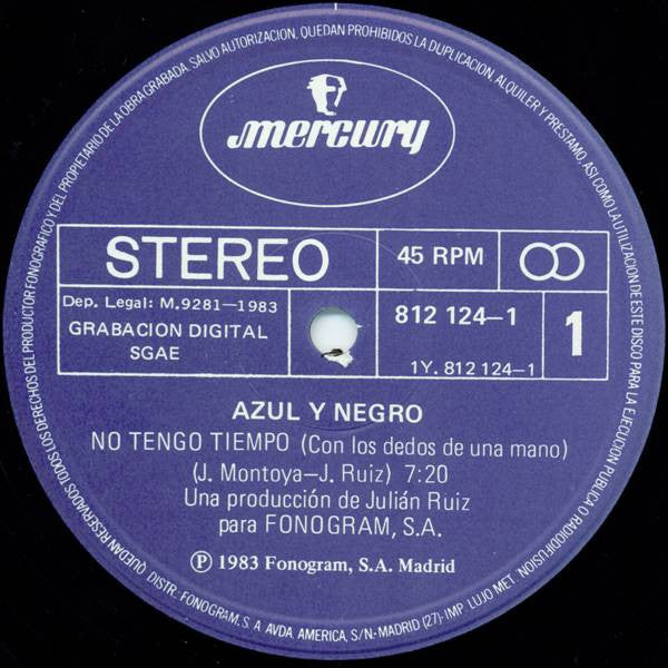 Azul Y Negro : No Tengo Tiempo (Con Los Dedos De Una Mano) (12", Maxi)
