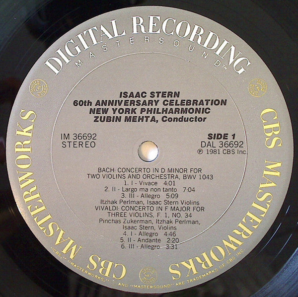 Isaac Stern, Pinchas Zukerman, Itzhak Perlman, Zubin Mehta, New York Philharmonic : From Lincoln Center Isaac Stern 60th Anniversary Celebration  (LP)