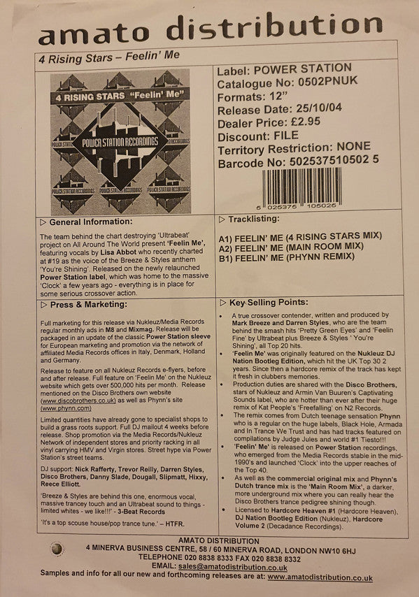 4 Rising Stars : Feelin' Me (12", W/Lbl, Sti)