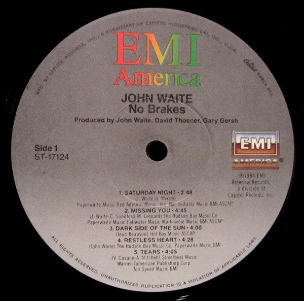 John Waite : No Brakes (LP, Album, Jac)