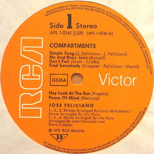 José Feliciano : Compartments (LP, Album)