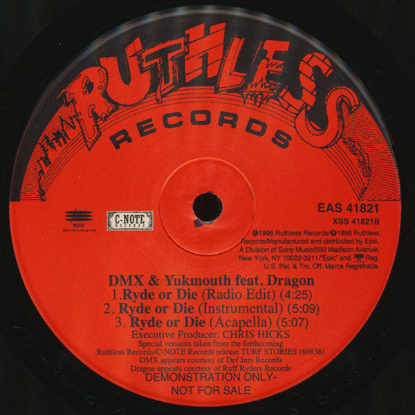 Nitro* & Big Buccet / DMX & Yukmouth feat. Dragon* : Hennessey / Ryde Or Die (12", Promo)