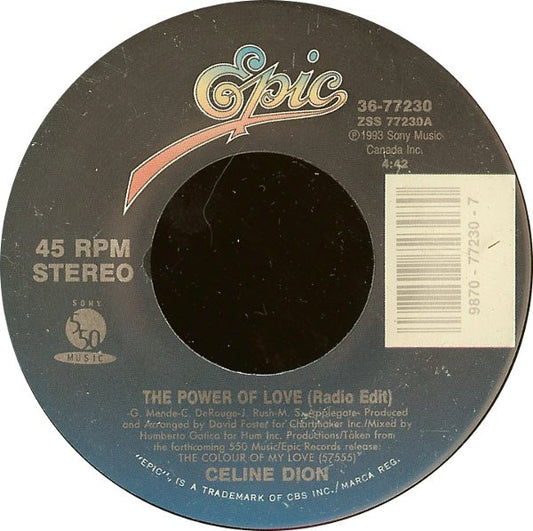 Celine Dion* : The Power Of Love (7", Single)