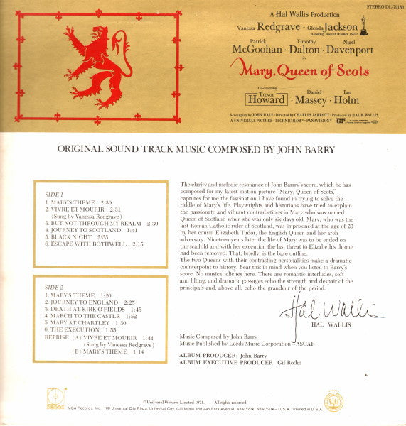 John Barry : Mary, Queen Of Scots (Original Sound Track) (LP, Album)
