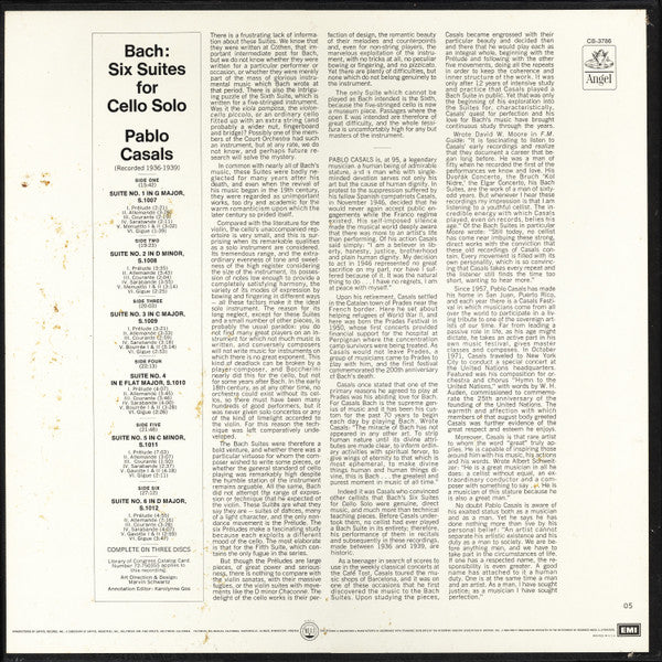 Bach* - Pablo Casals : The Six Suites For Cello Solo (3xLP, Mono + Box)
