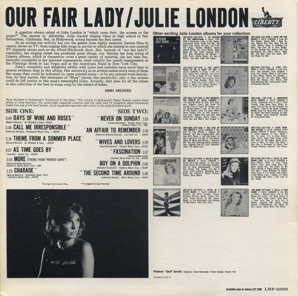 Julie London : Our Fair Lady (LP, Album, Mono, Mon)