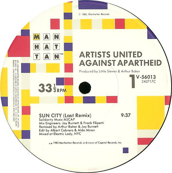 Artists United Against Apartheid : Sun City (12", Single)