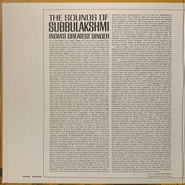 M.S. Subbulakshmi : The Sounds Of Subbulakshmi (India's Greatest Singer) (LP, Album)