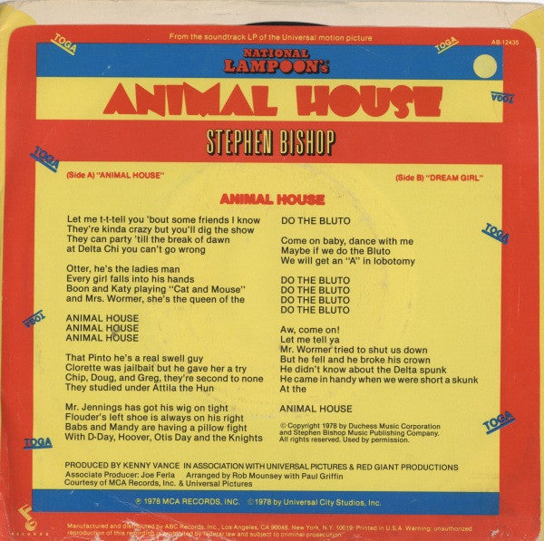 Stephen Bishop : Animal House / Dream Girl (7", Single, Styrene, Pit)