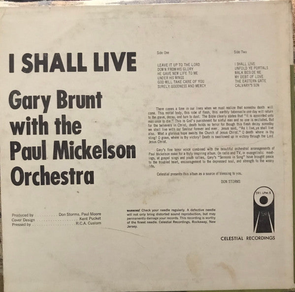 Gary Brunt, Paul Mickelson Orchestra : I Shall Live (LP)