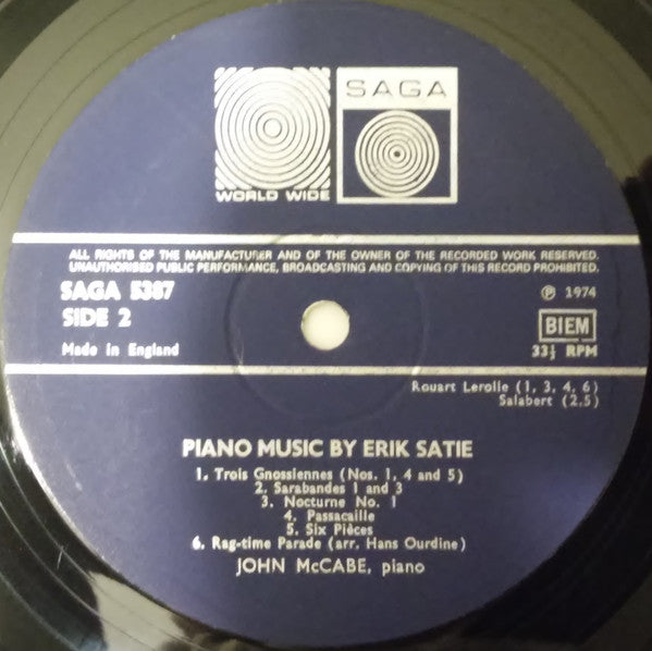 Erik Satie, John McCabe (2) : Piano Music By Erik Satie (LP, Album)