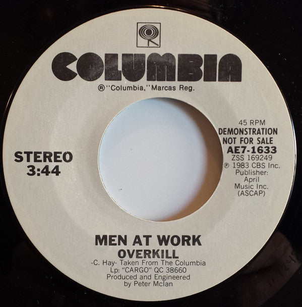 Men At Work : Overkill (7", Single, Promo)