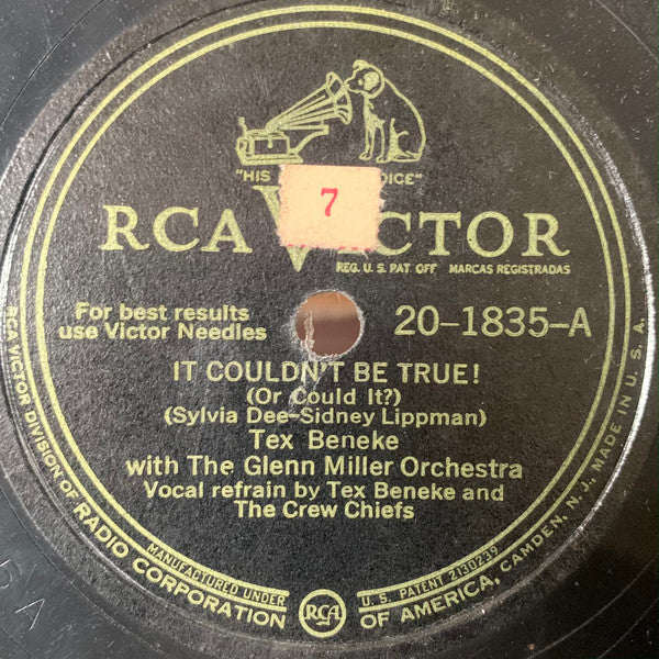 Tex Beneke With The Glenn Miller Orchestra : It Couldn't Be True! (Or Could It?) / One More Tomorrow (Shellac, 10", RP, Cam)