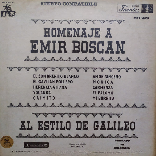 Emir Boscán : Homenaje Al Estilo De Galileo (LP, Album)