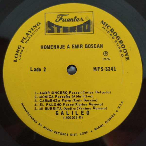 Emir Boscán : Homenaje Al Estilo De Galileo (LP, Album)