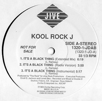 Kool Rock Jay : It's A Black Thing / Too High (12", Promo)